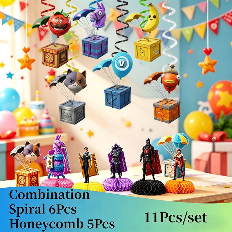 Fortnight Spiralen, Wirbel und Waben für Geburtstags- und Partydekoration, Einweg-Tischgeschirr, Event-Arrangements und Tischdekoration
