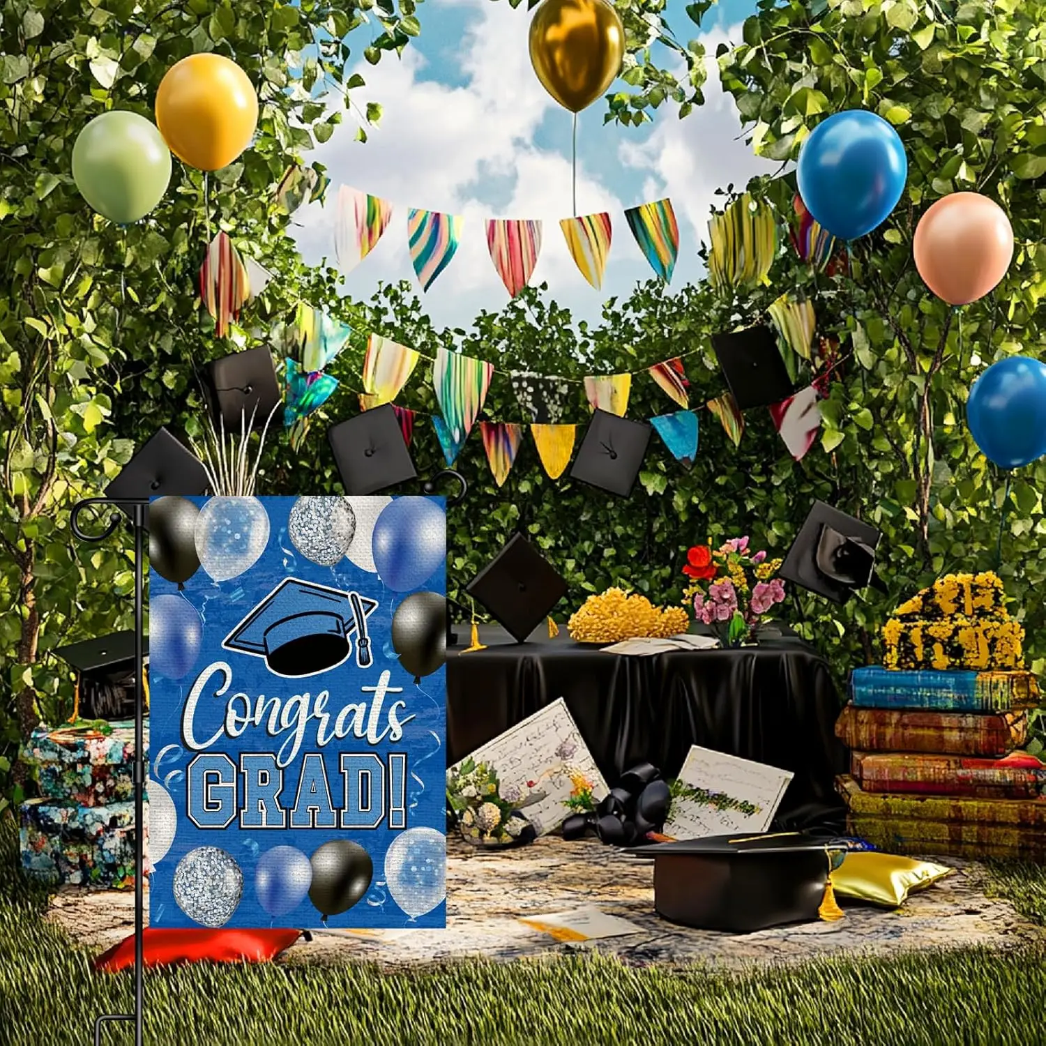 Congrats Grad Diploma Cap Balloon Garden Flag,Class Of 2026 Graduation Ceremony Yard Outdoor Decoration,2026 Graduate Party jjp