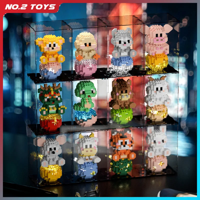 12Pcs/Set Chinese Zodiac 12 Animals Series Diamond Micro Building Blocks DIY Creative Rabbit Dragon Design Bricks Model Kids Toy