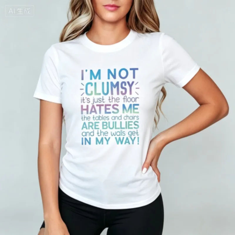 Women's T-shirt Short Sleeve I’M NOT CLUMSY It’s Just the Floor HATES ME Letter Print Crew Neck Casual Top For Summer & Spring