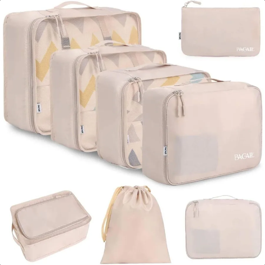 

8 Set Packing Cubes Lage Packing Organizers for Travel AccoriesCream