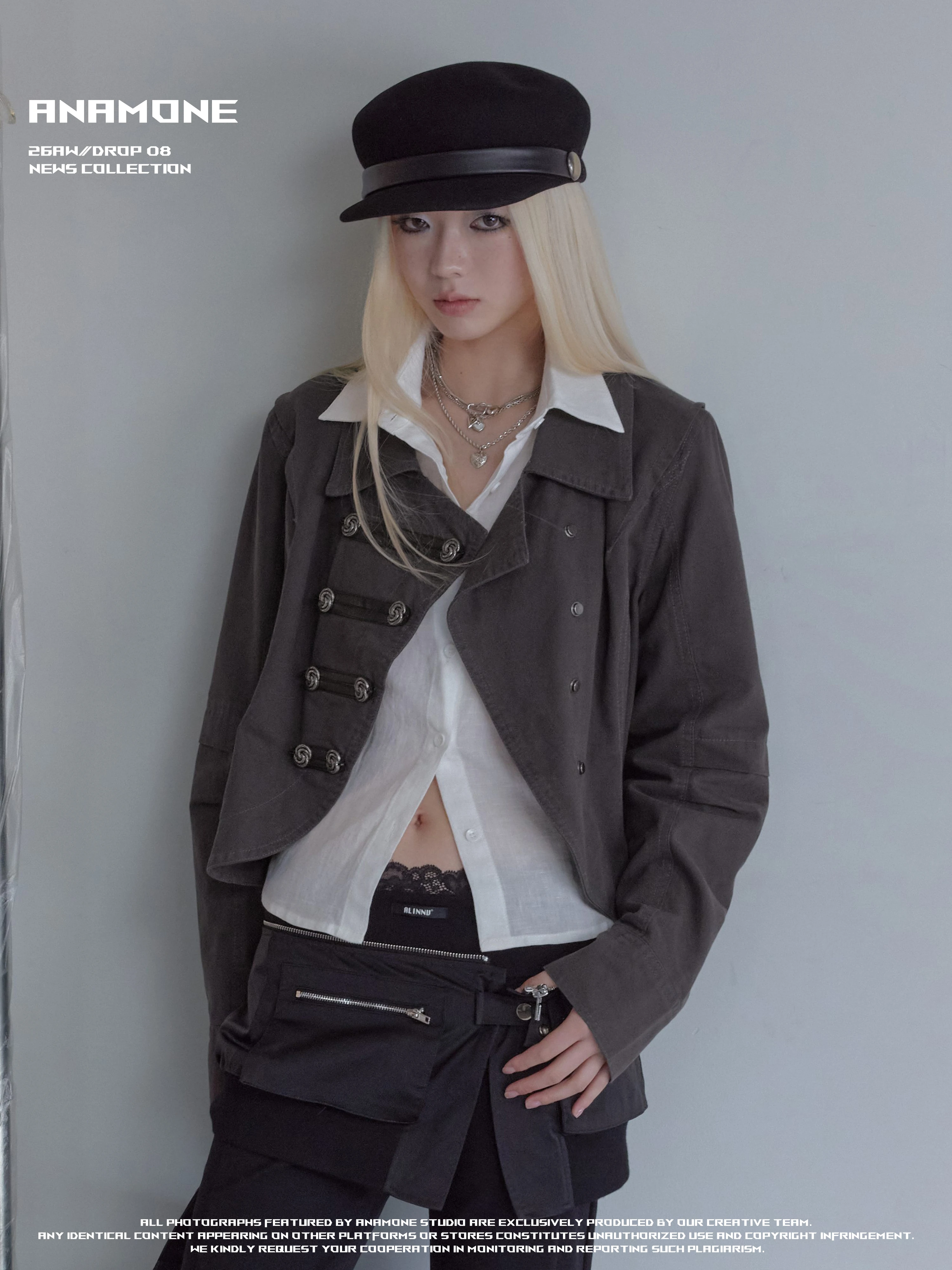 ANAMONE Retro Style Women's Short Jacket Coat Double Row Buttons Casual Korean Style Top Cotton Material Half High Collar