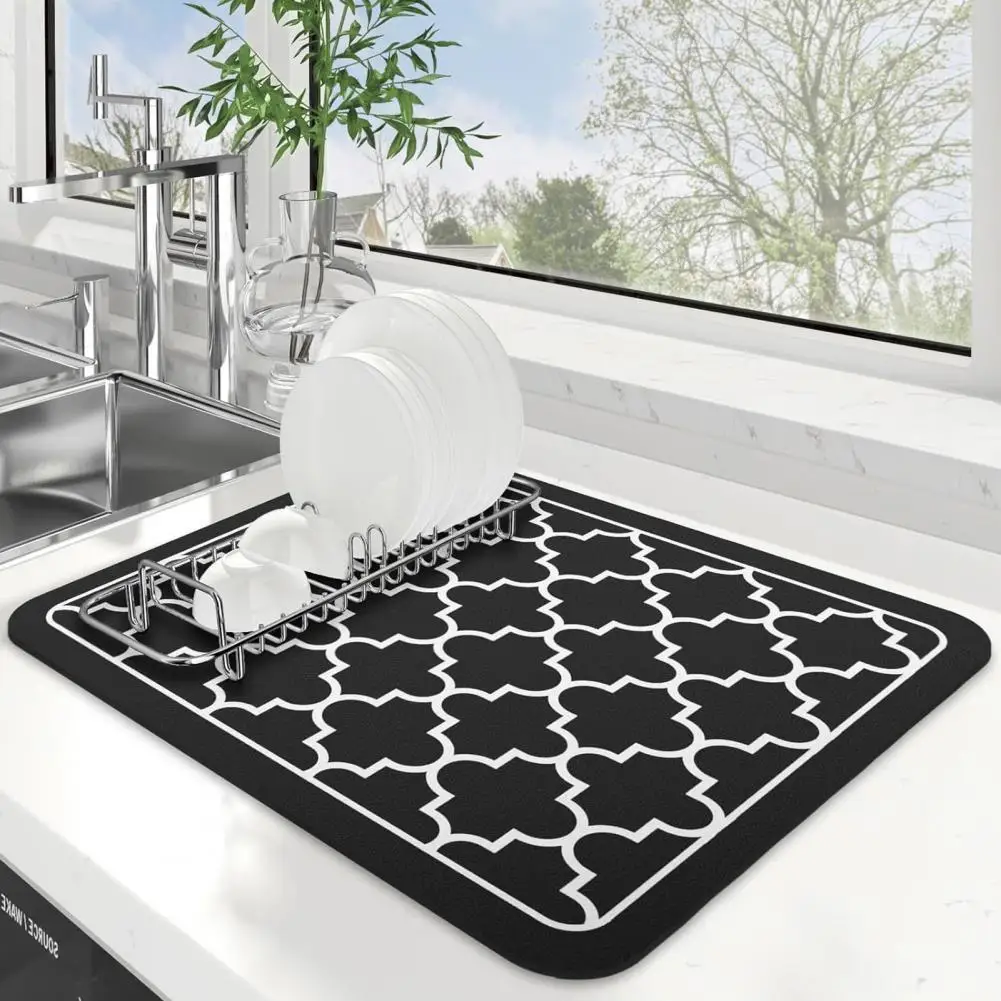 Cloth Dish Drying Mat Large Absorbent Draining Mat For Kitchen Counter Multi-Functional Coffee Bathroom Mat Rubber Backing Pads