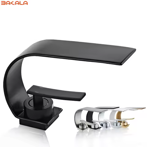 BAKALA Basin Faucets Brass Black Countertop Deck Mount Waterfall Bathroom Vessel Sink Faucet Square Lavatory Wash Mixer Taps