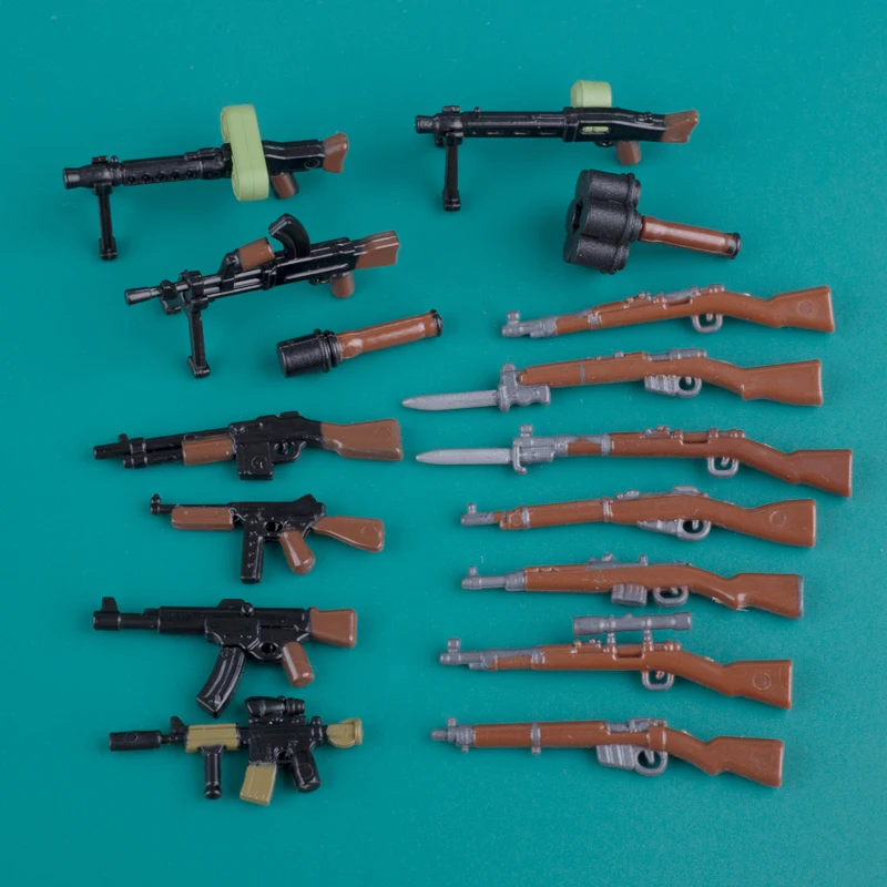 WW2 Military Weapons Figures Guns AK Rifle Building Block Two Color Printed Bricks Soldiers Object Accessories Kids MOC Toys 98K