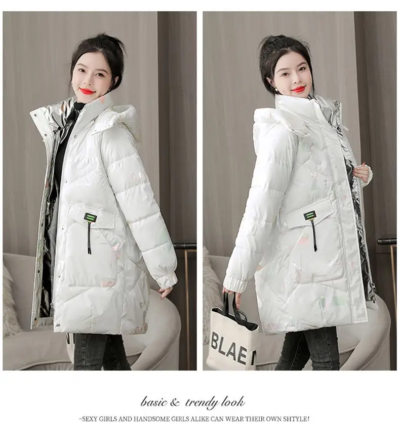 2026 Winter New Gloss Cotton Jacket Women's Medium to Long Korean Loose Coat Lady Thick Hooded Coats Female Warm Parker Overcoat