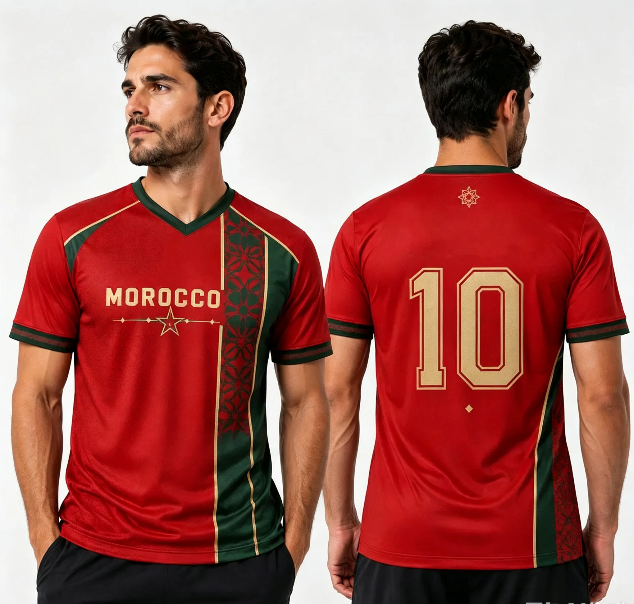 Moroccan Ethnic Mosaic Floral Print V Neck Short Sleeve Top Men Quick Dry Breathable Custom Number Sports Tee
