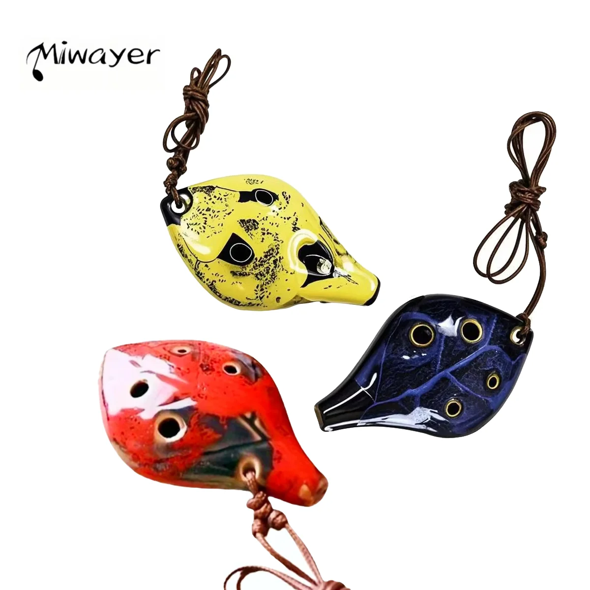 Ocarina em Forma de Folha Miwayer com 6 Furos, Instrumento de Sopro de Cerâmica Artesanal Estilo Chinês Antigo com Cordão, Portátil para Iniciantes