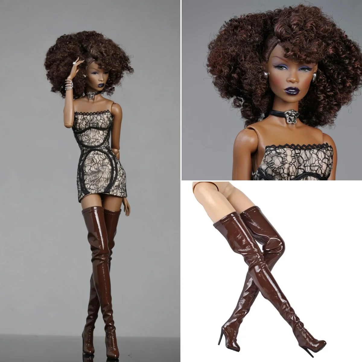 

Doll Shoes Part 1/6 Supermodel Doll Over-the-knee Pointed-toe Stiletto-heel Patent Leather Versatile Knee-high Boot For FR2 Babi