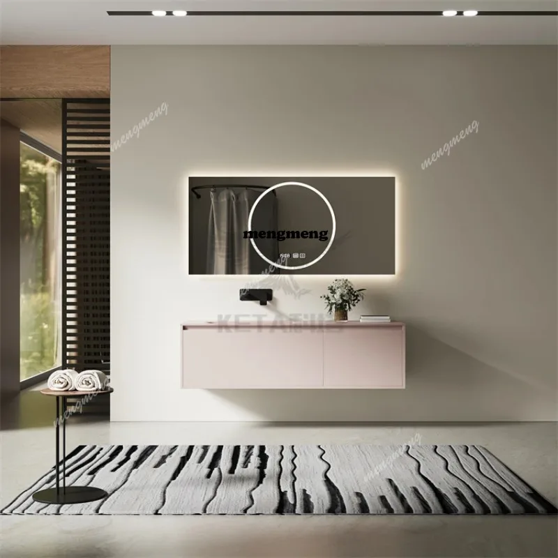 

Dirty Pink Frosted Tempered Glass Smart Mirror Hand Washbasin Washbasin Bathroom Bathroom Washbasin Cabinet