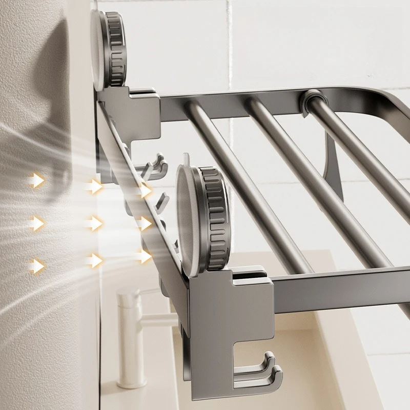 Suction cup towel rack bathroom towel storage rack bathroom hanging pole hook rack suction cup type no punching required