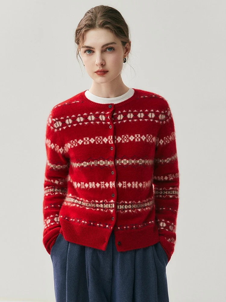 Cárdigan de Cachemira de colores contrastantes para mujer, suéter grueso y cálido con cuello redondo, Chaqueta corta de punto para otoño e invierno, Retro, suave y cómodo, de gama alta