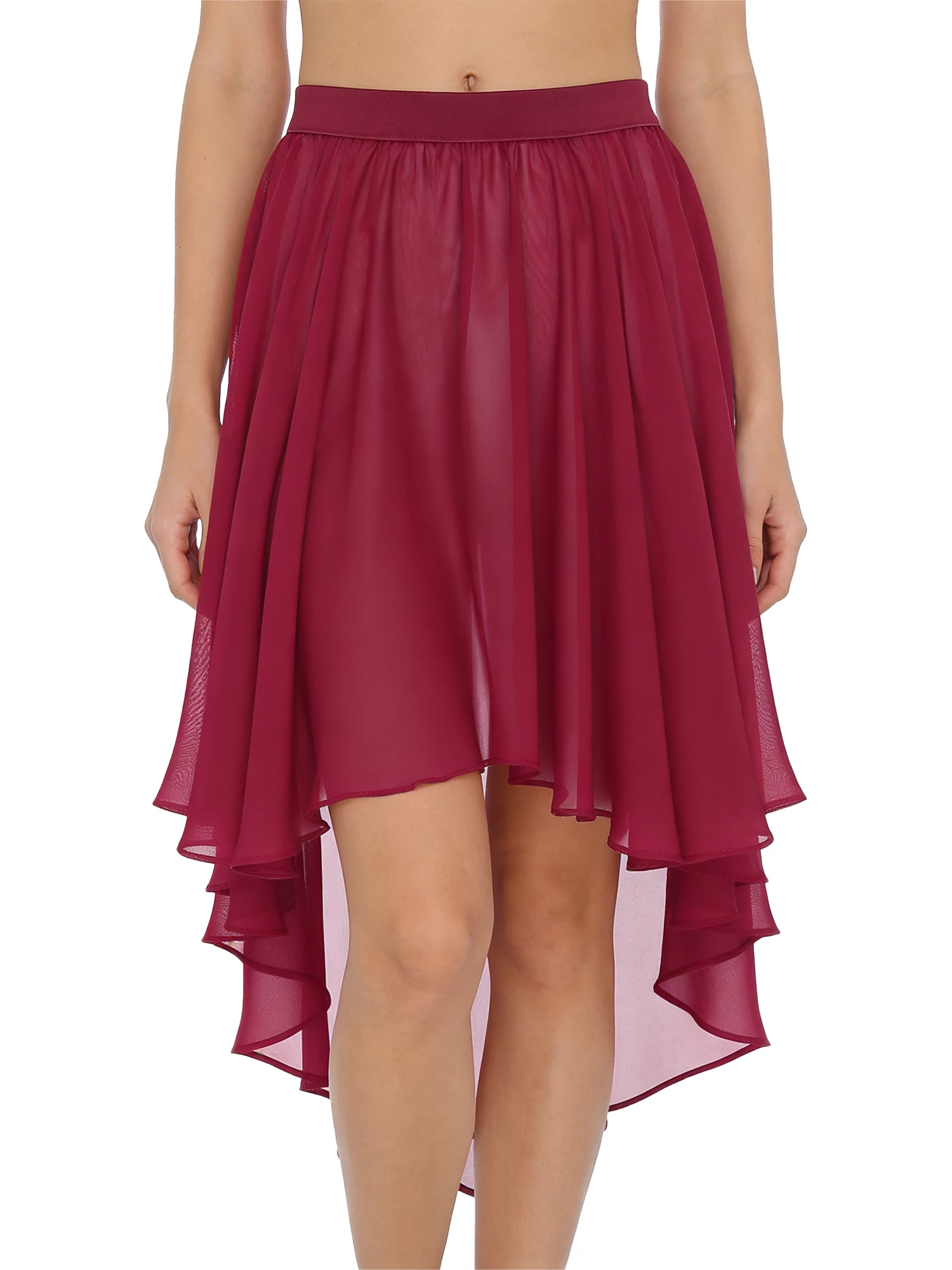 Costume de danse lyrique moderne extensible pour femmes, jupe en mousseline de soie transparente, jupe irrégulière à ourlet haut-bas, jupe de couverture, tenue de danse, vêtements de plage