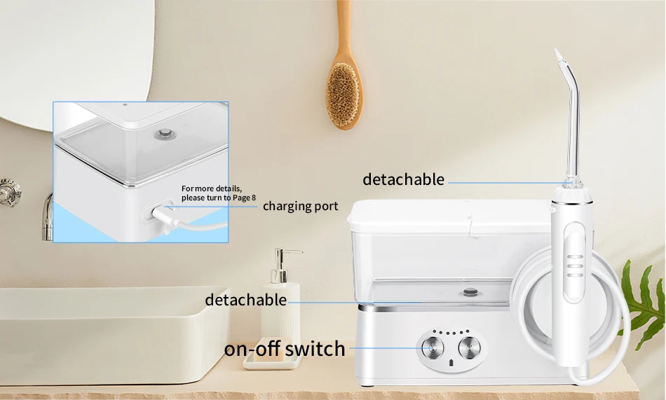 H2ofloss Wasserflosser 570ml Tragbarer Mundduscher 140PSI 6 Modi 5 Aufsätze mit Reisetasche USB-Aufladbar zur Zahnreinigung – Detail 3