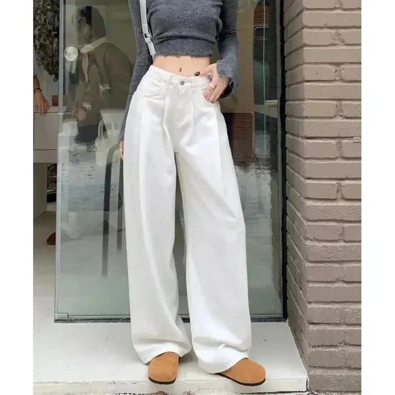 American High Street Wide-leg Jeans.New Fashionable,Simple Loose High-waisted Denim Straight-leg Pants Women in All Four Seasons