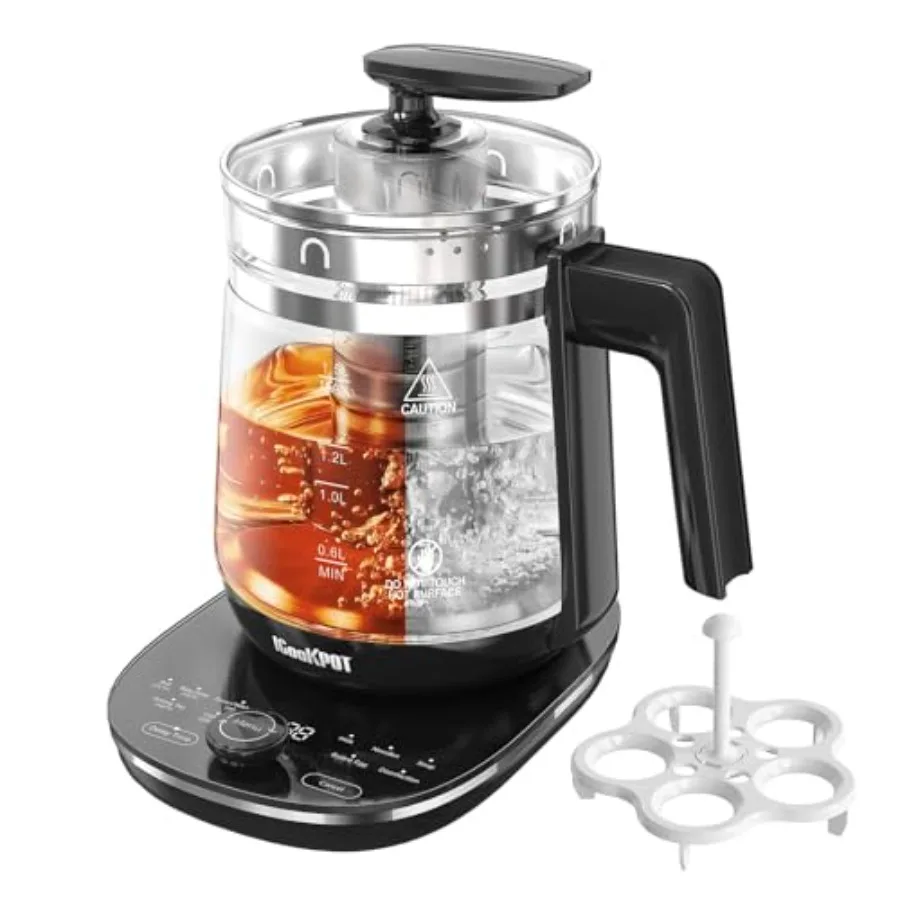 

Электрический чайник из стекла с заварочным фильтром, 1.5 л, нержавеющая сталь, 1200 Вт, быстрое кипячение, программируемое управление температурой для чая и кофе, черный