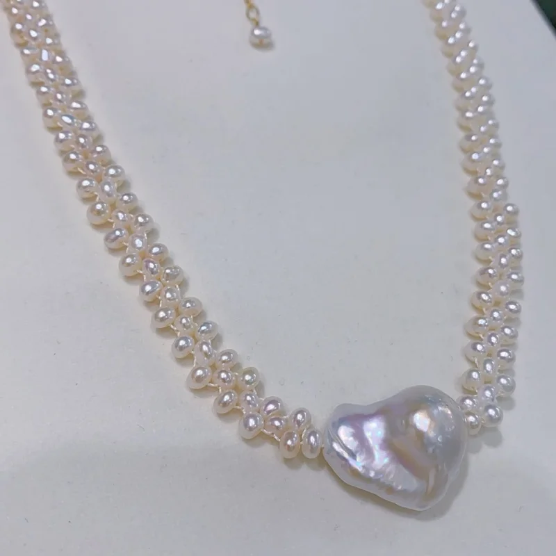 SGARIT Natural Pearl Choker On the Neck 3-4mm 14k Gold Filled Heart Baroque Pearl Necklace for Women Fine Jewelry