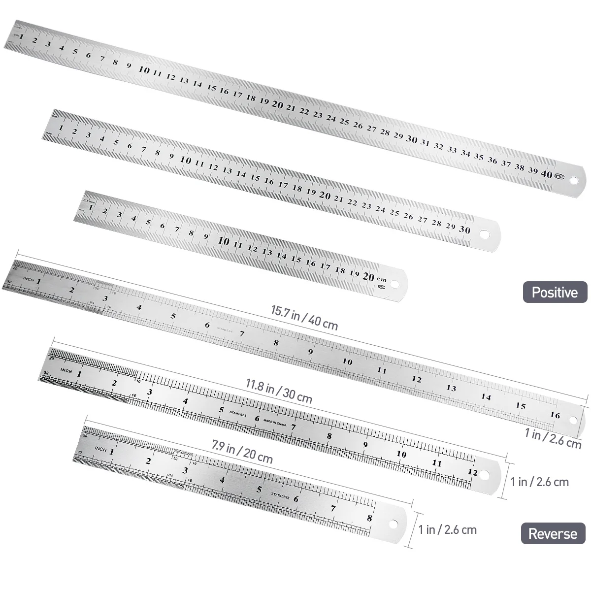 3pcs Stainless Steel Ruler 20Cm 30Cm 40Cm Double Sided Scale Metal Straight Edge For Engineering Office School Drawing Tool