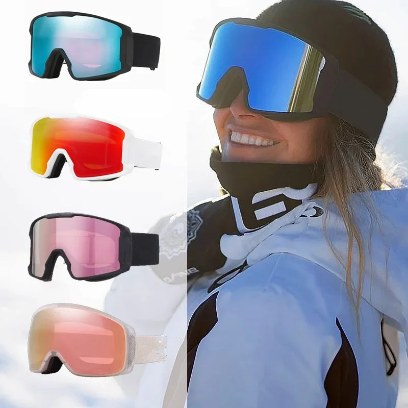 Óculos de esqui de camadas duplas anti-nevoeiro para homens e mulheres, máscara de lente grande UV400, espelho, esqui, neve, óculos snowboard