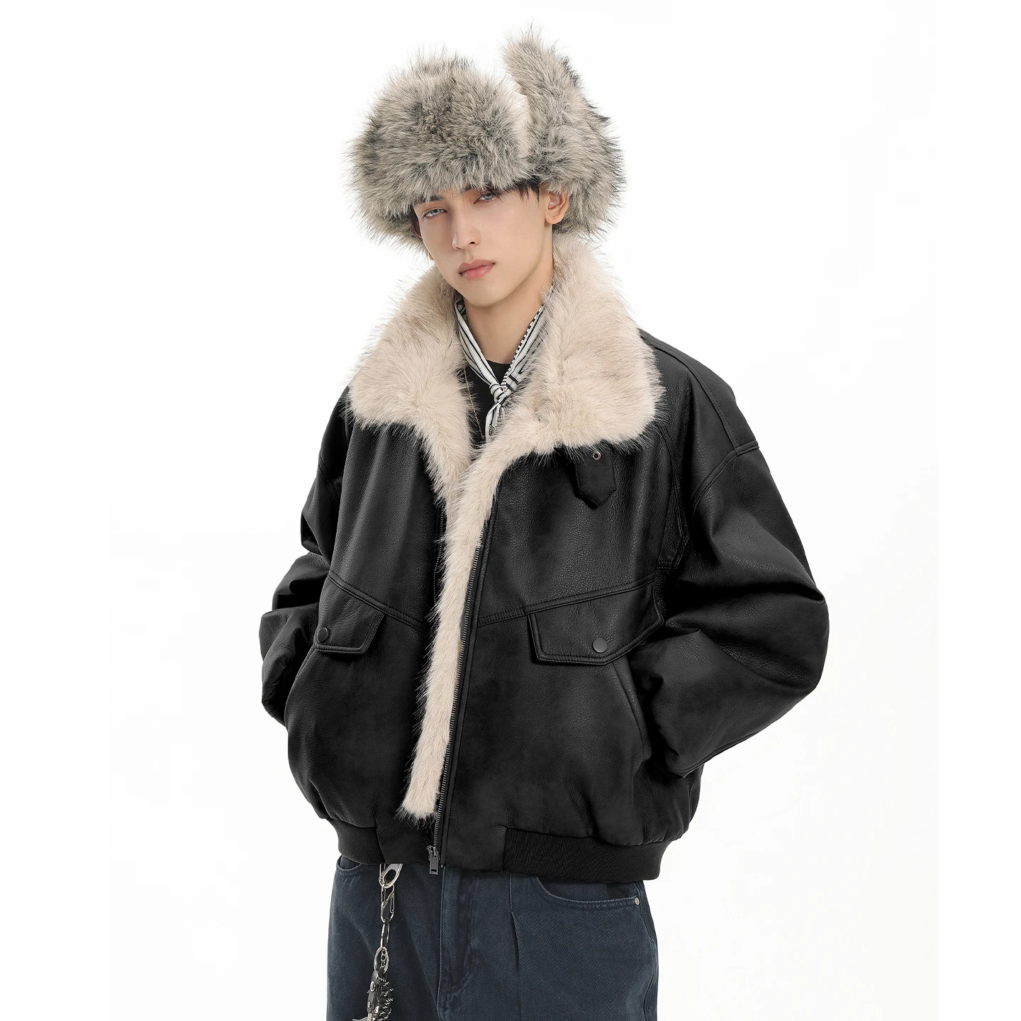 Men's 2025 Winter New Trendy High-end Long Sleeve PU Leather Parkas Men's Stylish Chic Motorcycle Jackets Warm Thickened Parkas