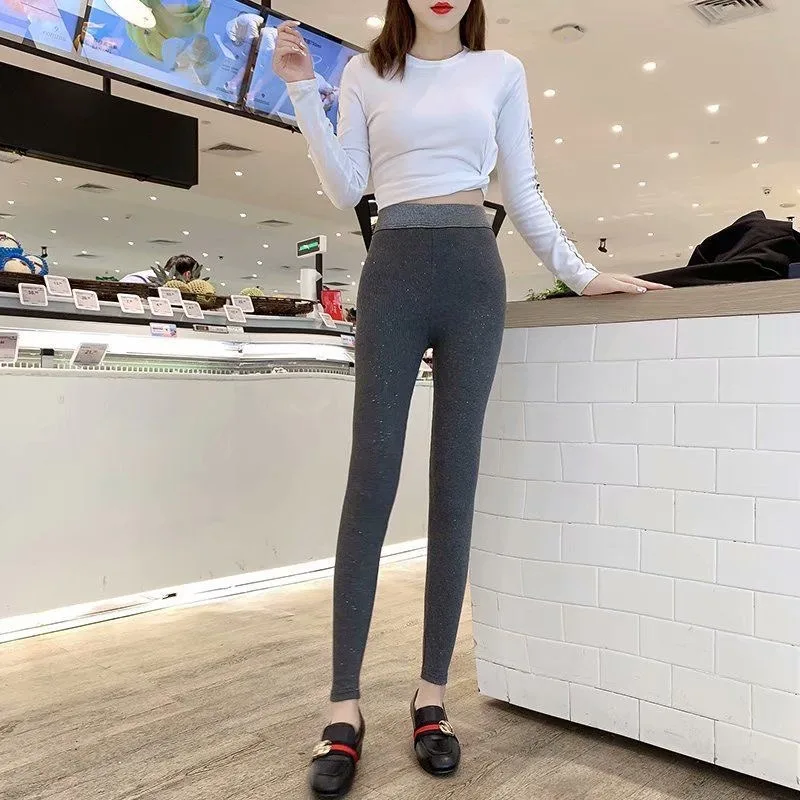 New Women Sequined High Waist Legging Pants Korean Ladies Casual Leggings Elastic Trousers Female Spring Solid Elegant Pant