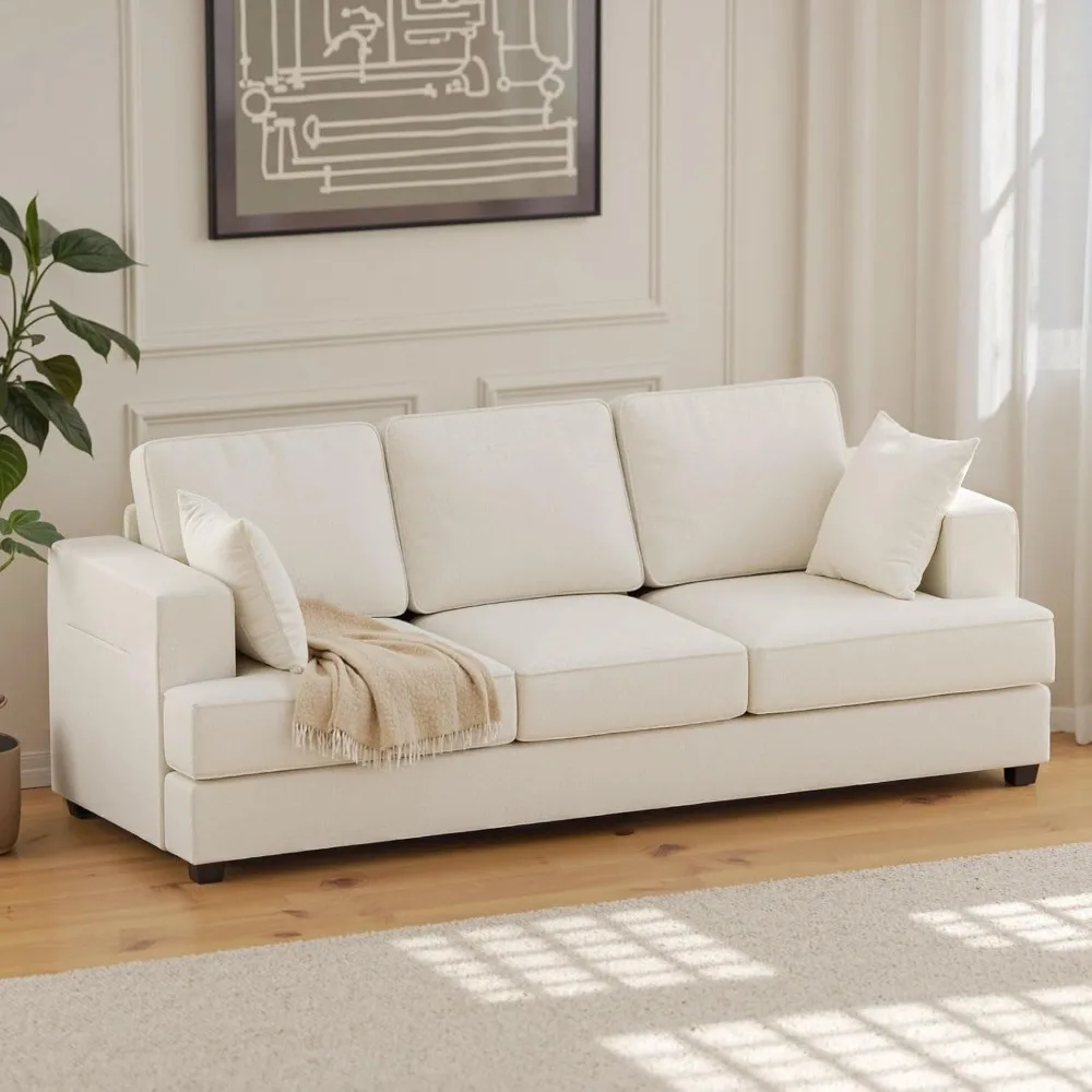

89" 3 Seater Sofa Couch with Deep Seats, I Shaped Small Sectional Couch with USB and Type C, Comfy Mid Century Mondern Couches f