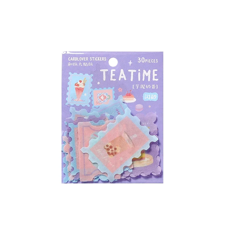 30pcs "Tea Time" Light-colored Retro Seal Food Stickers Japanese Teahouse Pattern Handbook Collage