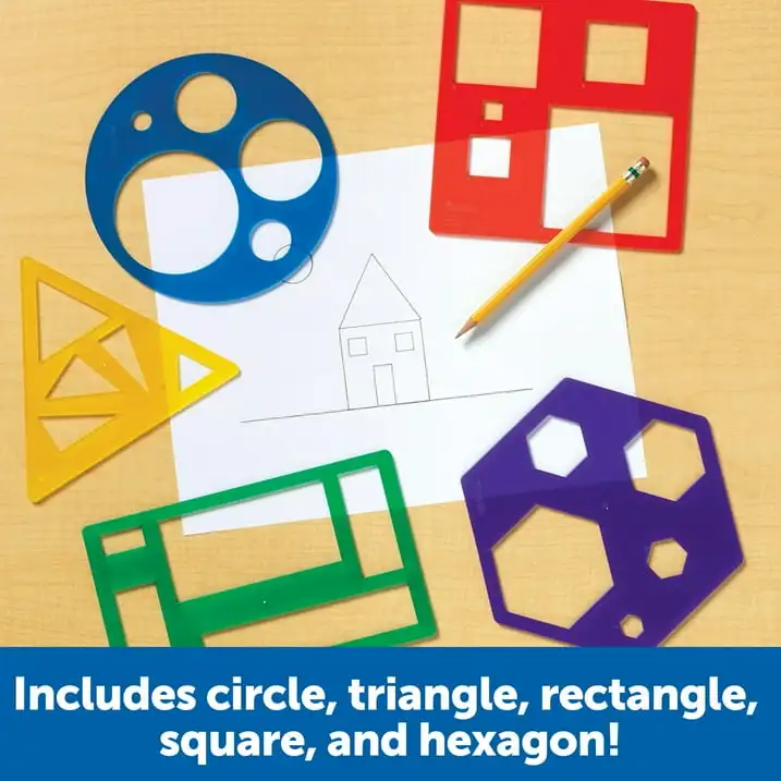 Learning Resources Primary Shapes Template Set, Geometric Shapes, Tracing Helper, Ages 4+