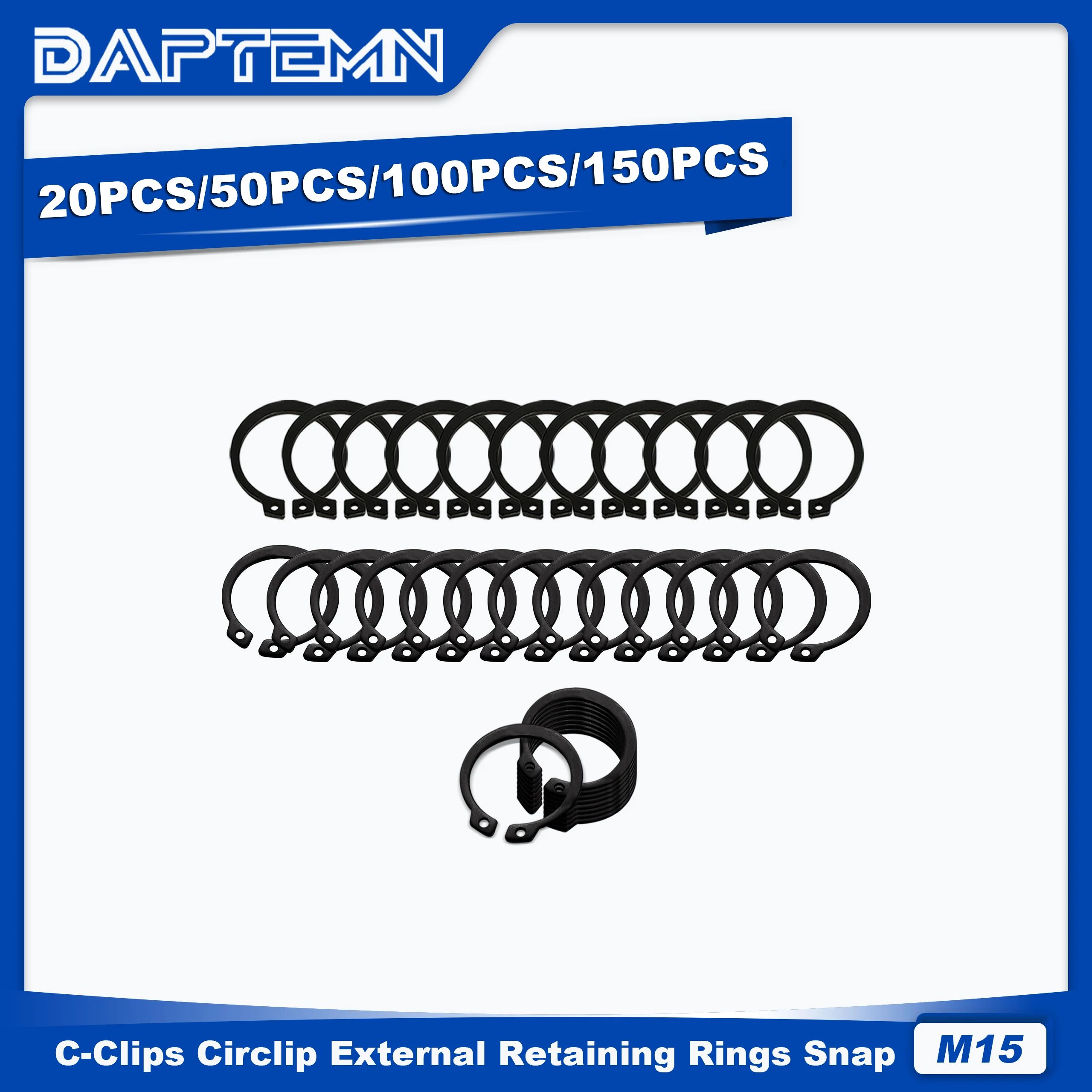 M15 C-Clips External Retaining Rings, Circlip Snap Retaining C-Clips Black Alloy Steel Rings 20PCS 50PCS 100PCS 150PCS