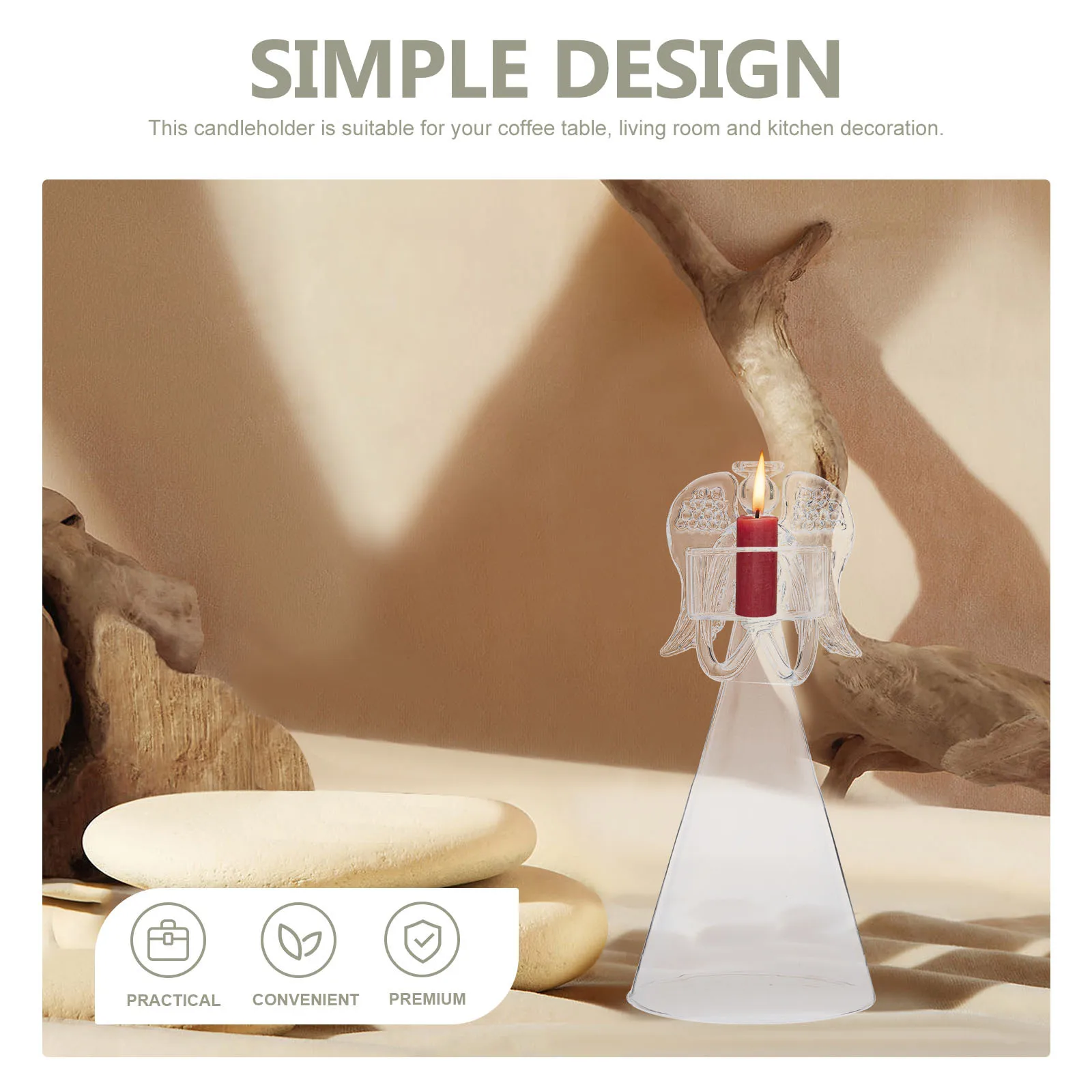 

Creative Angel Shape Glass Holder for Taper Candles Warm Atmosphere Decor in Living Room Kitchen Coffee Table