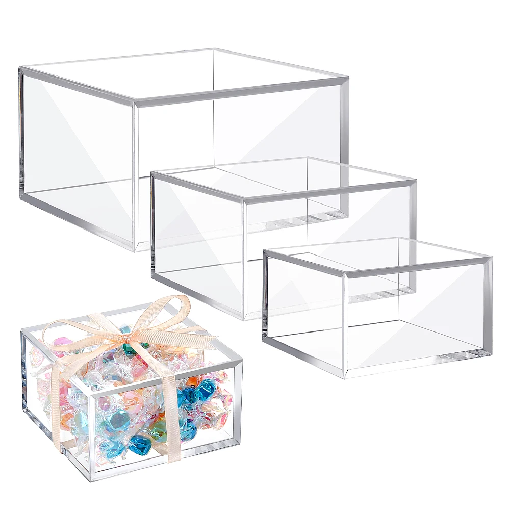 3Pcs Small Acrylic Box with Lid Clear Acrylic Display Case Clear Storage Box Small Square Multipurpose Storage Box Trinkets