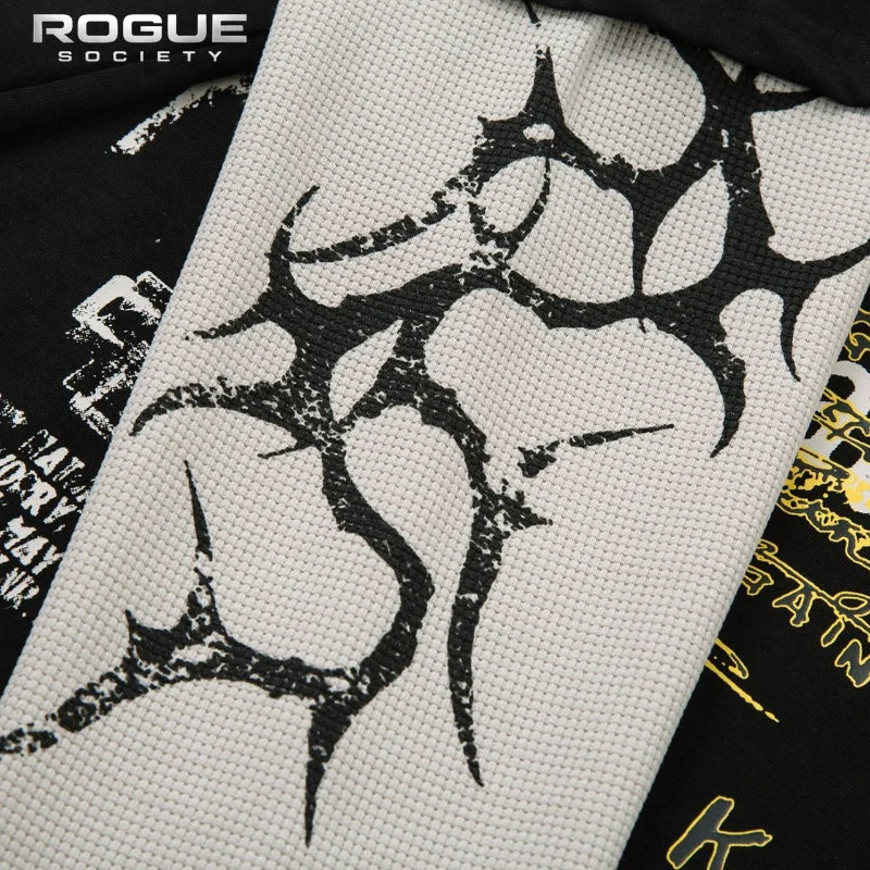Fake two Pieces T Shirts Hip Hop Long Sleeve T-Shirt Y2K Letter Graffiti Printed Men Harajuku Punk