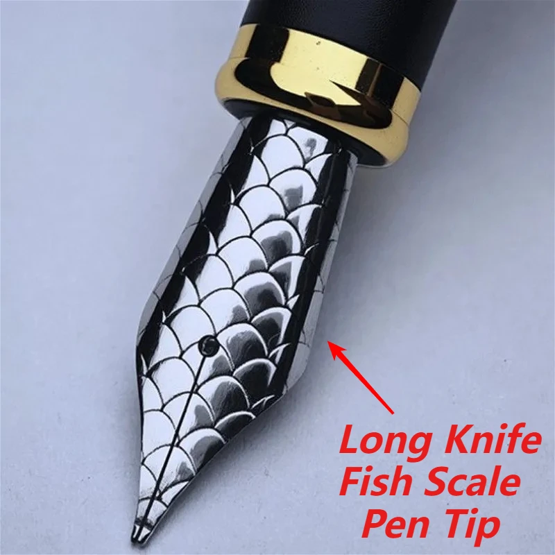 BALAOYE Long Knife Fish Scale Fountain Pen Resin No.6 F/M 0.5 Nib Bent 1.5mm Tip Calligraphy Pen Business Writing Collection Pen