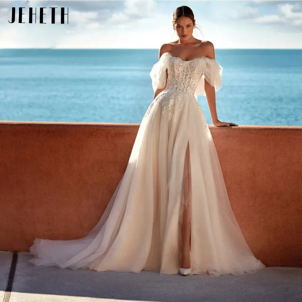 JEHETH-vestido De Novia De línea A con hombros descubiertos, traje De Novia con apliques De encaje, escote en forma De corazón, 2023