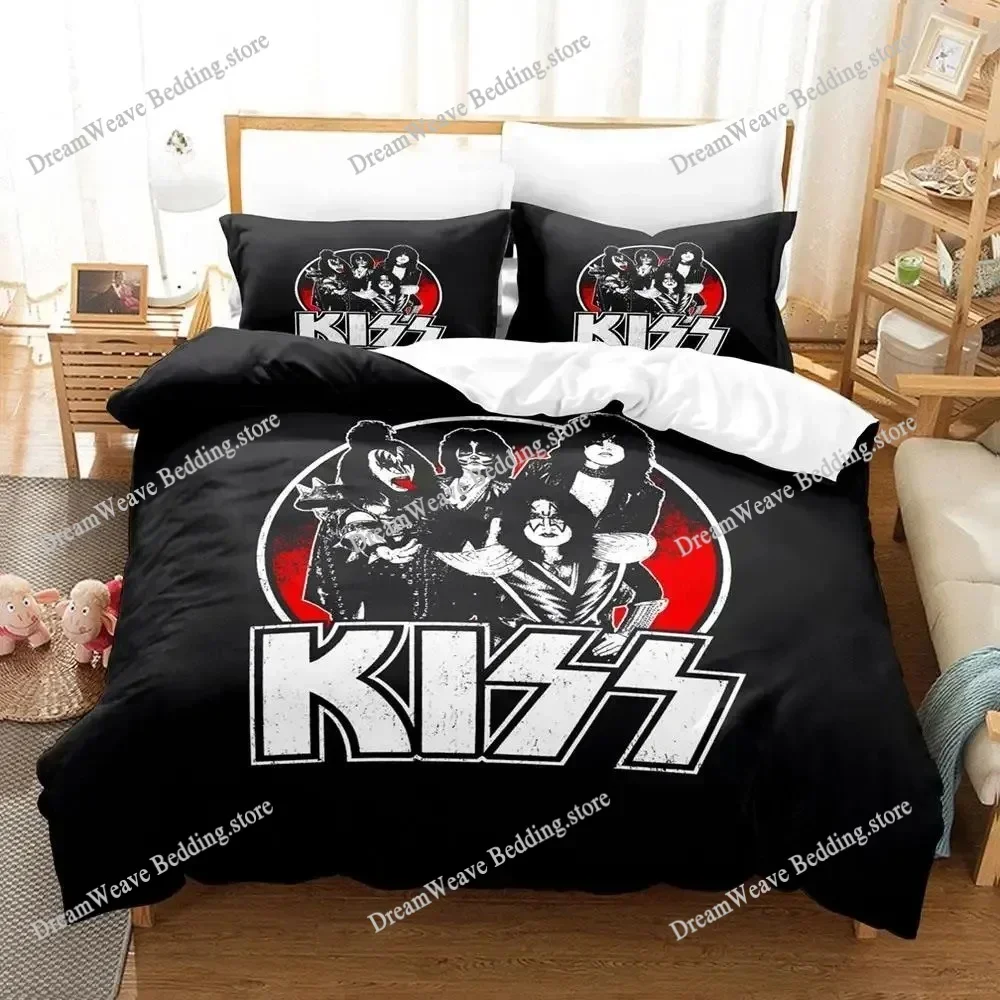 Bedding Decor Exquisite 3D KISS Rock Band Wallpaper Anime Digital Printing Bedding Set Duvet Cover Comforter Bed Youth Kids Girl