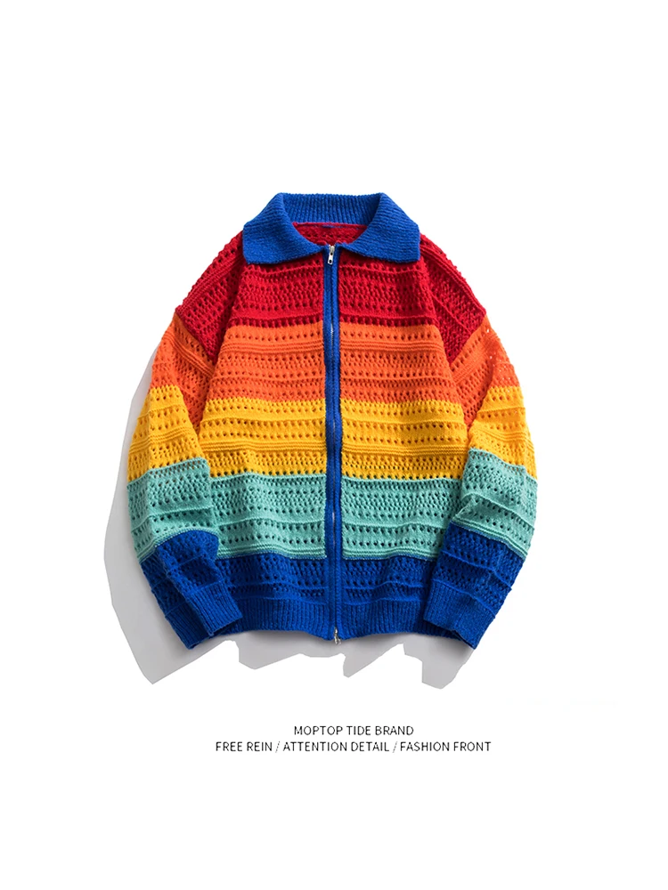 

American Sle Knitted Zipper Open Cardigan Men's Women's Hollow out High End Sweater Jaet Loose Fit Casual Long Sve