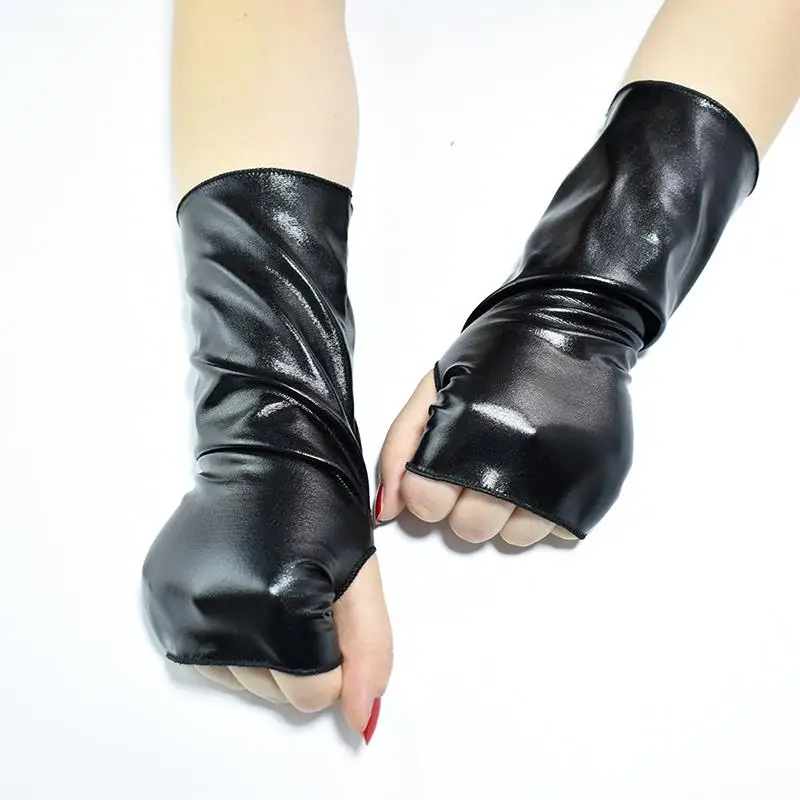 Unisex Fashion Leather Gloves Short Fingerless Gloves Lolita Punk Shiny Mittens Half Finger Gloves Cosplay Sexy Party Mittens