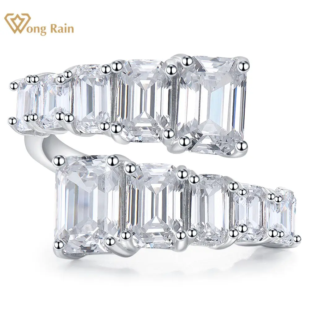 

Wong Rain 100% 925 Sterling Silver Emerald Cut Lab White Sapphire Gemstone Wedding Fine Jewelry Open Adjustable Ring Wholesale