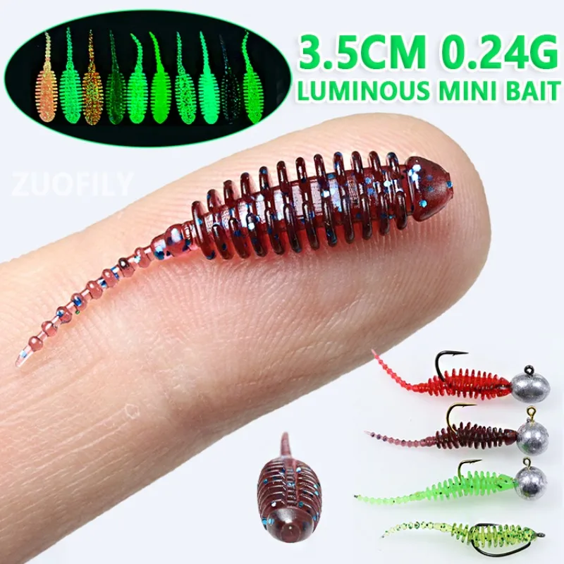 30 قطعة مضيئة صغيرة الجذر الصيد السحر مجموعة سويم TPE الطعم الناعم 35 مللي متر 0.24 جرام إبرة الذيل مايكرو دودة تيار بيونيكس الشرغوف الطعوم #1
