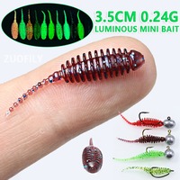 30pcs Luminous Mini Root Fishing Lures Set Swimbait TPE Soft Bait 35mm 0.24g Needle Tail Micro Worm Stream Bionics Tadpole Baits