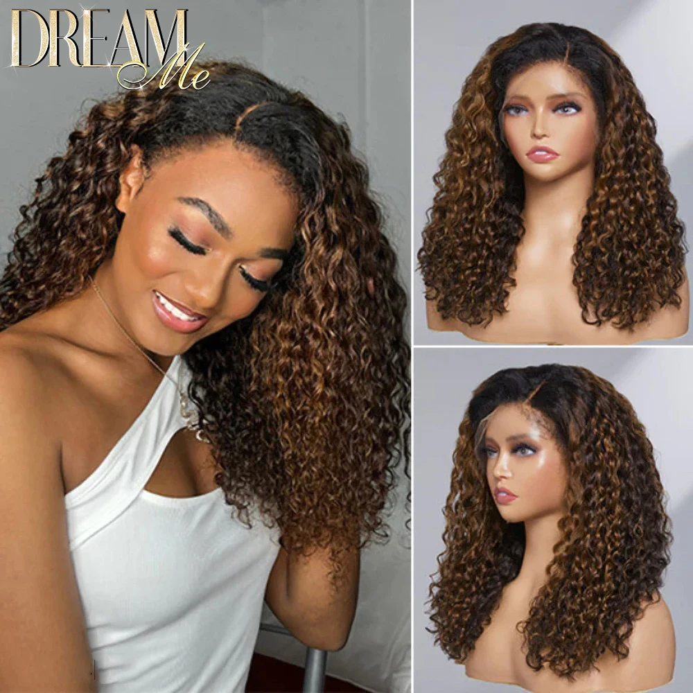 4c Kinky Edges Human Hair Wigs Melt Skin HD Lace 5x5 Glueless Wigs Curly Highlight Ombre Color 13x4/13x6 HD Lace Frontal Wig