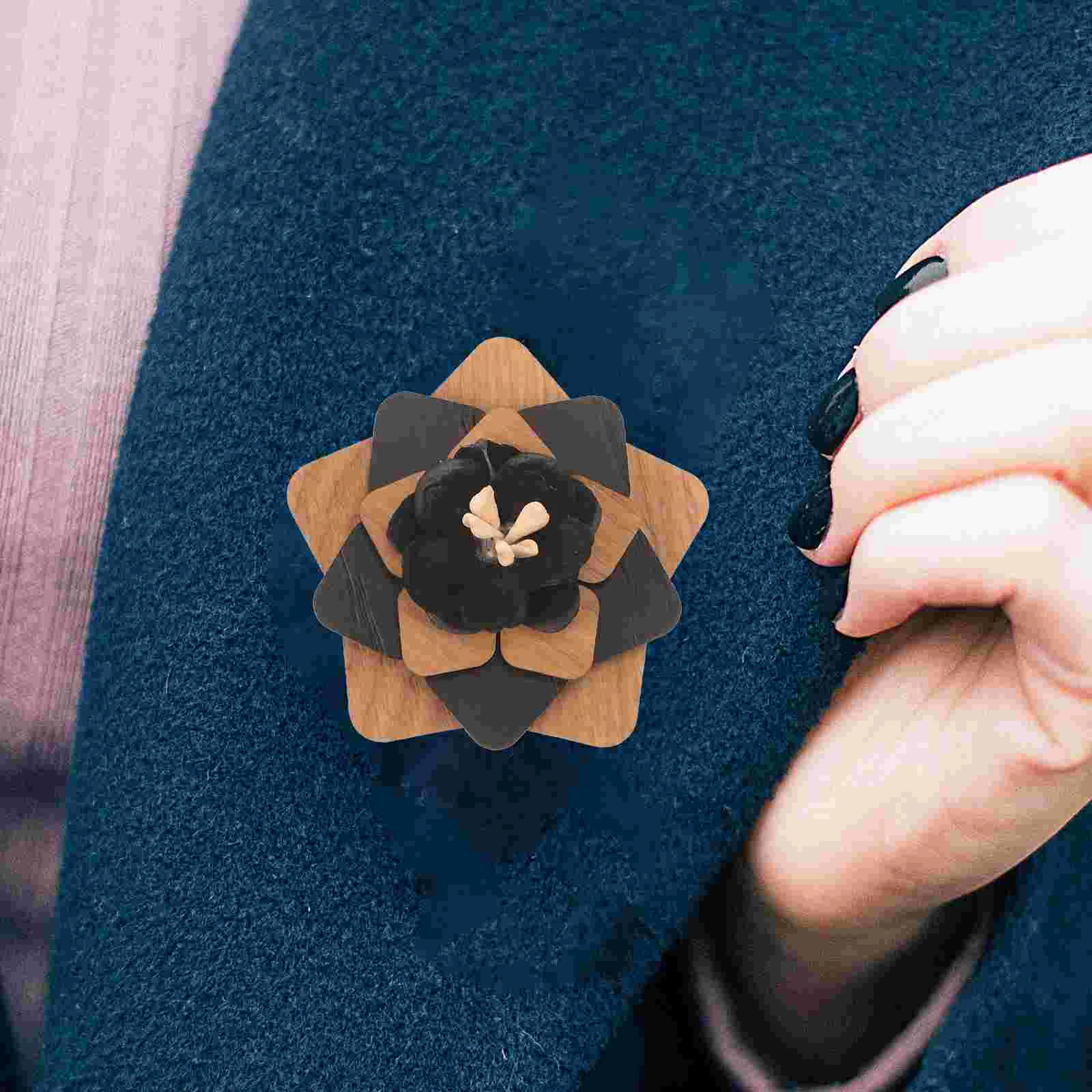 

Wooden Corsage Brooch Decor Men Boutonniere Pin for Suit Floral Flower Lapel Women's