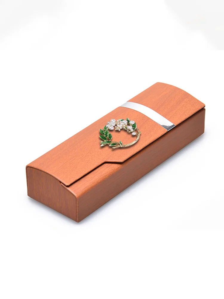 

Foldable Portable PU Eyewear Cases Crystal & Pearl Decor, Gold & White