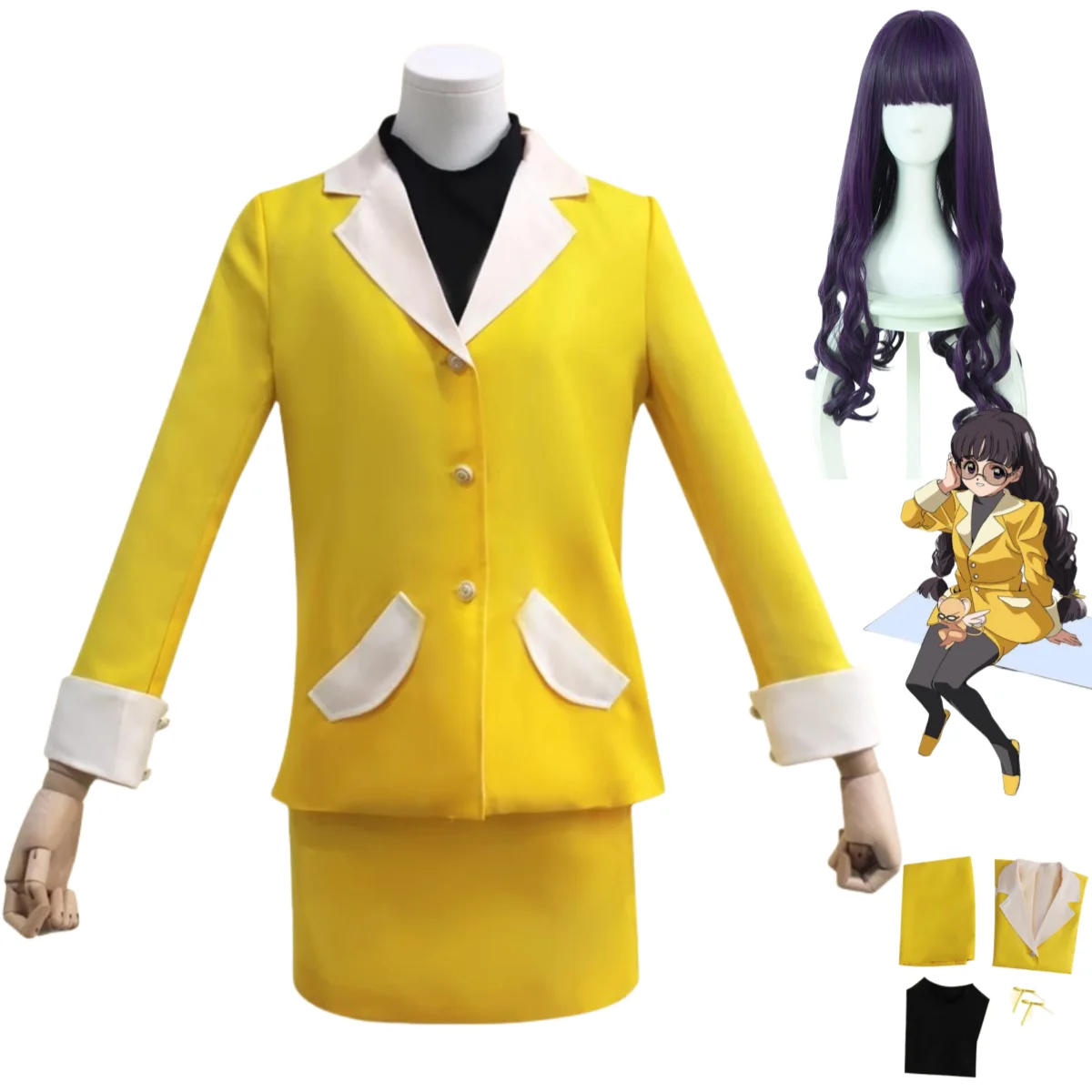 Anime Cardcaptor Sakura Card Captor Tomoyo Daidouji Cosplay Costume Yellow Uniform Coat Skirt Wig Woman Kawaii Daily Suit