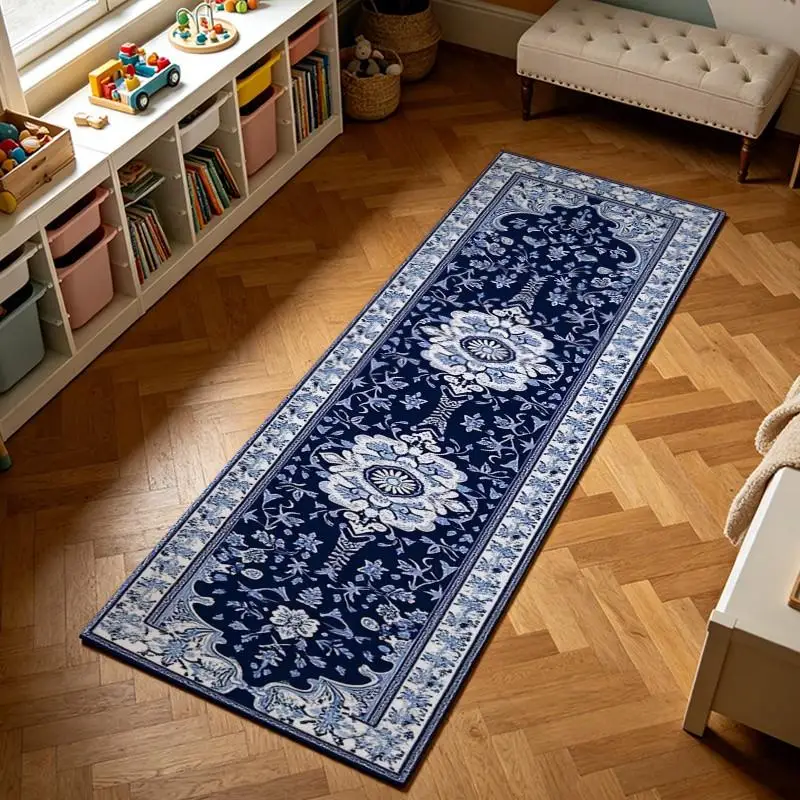 1 Piece Of Ornate Blue Traditional Floral Woven Rug, Soft And Comfortable, All Season Suitable, Lightweight And Easy To Care, Home Decor, Living Room Decor, Bedroom Decor, Dining Room Decor, Autumn, Winter