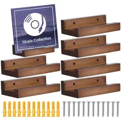 6Pcs Wood Vinyl Record Shelf Wall Mount Small Wall Record Holder Display Shelf Vinyl Record Shelves Record Album Display Holder