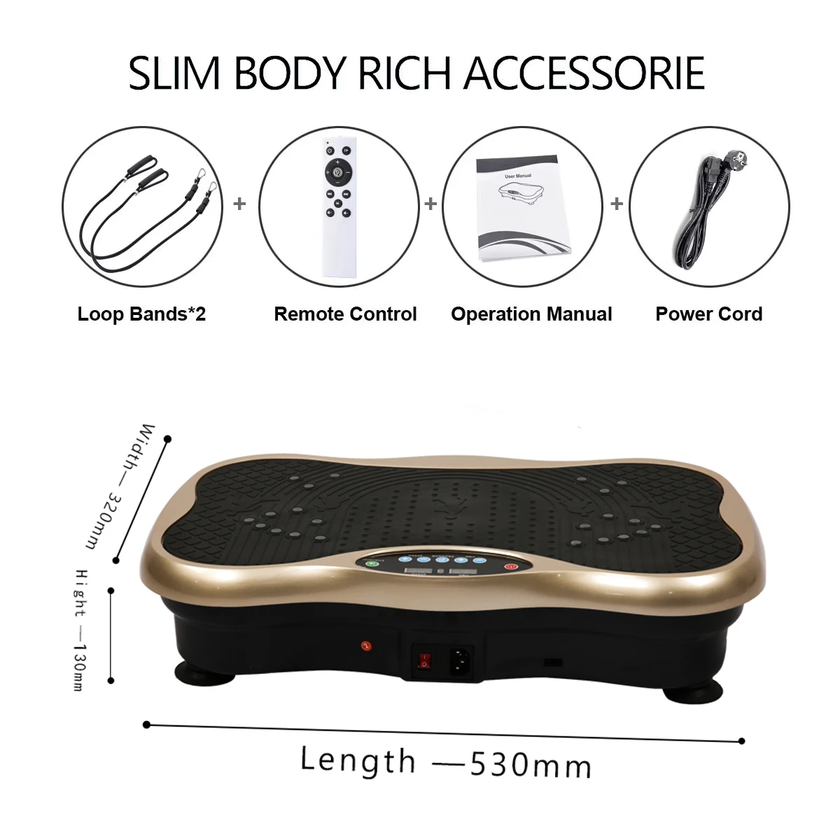 Whole Body Vibration Plate, 53x32x13cm ABS Steel Bluetooth Fitness Machine, Slimming Shaker Plate, Home Gym Exercise Equipment