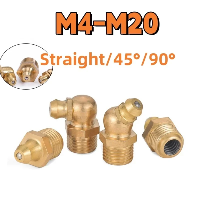 

Насадки для смазочного пистолета M4 M5 M12 M14 M16 M20, прямая резьба/45 ° /90 ° NTP1 G1 G3 Латунный сопель для смазки для инструмента сопла смазки