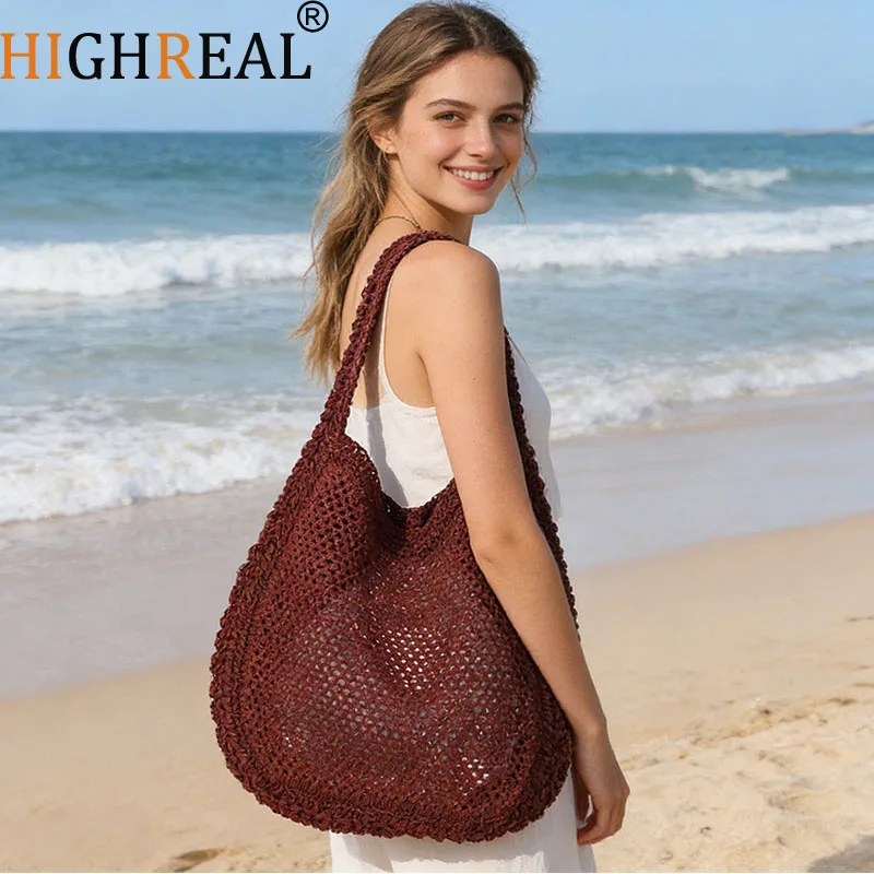 Fashion Straw Women Shoulder Bags Paper Woven Female Handbags Large Capacity Summer Beach Straw Bags Casual Tote Purses