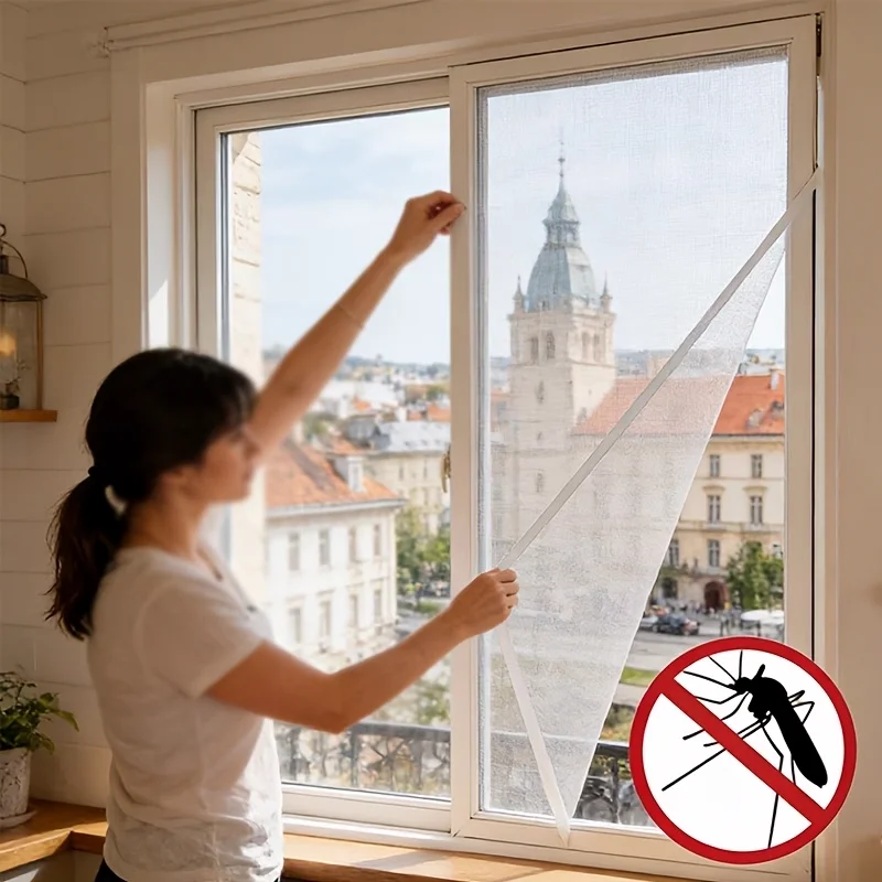 Fly Screen Windrow Insect Mesh Mosquito Net DIY Curtains Insect Protector Netting with Self-Adhesive Tapes for Fly Mosquito Bug